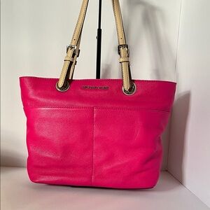 Michael Kors Fuchsia Tote with Beige Straps